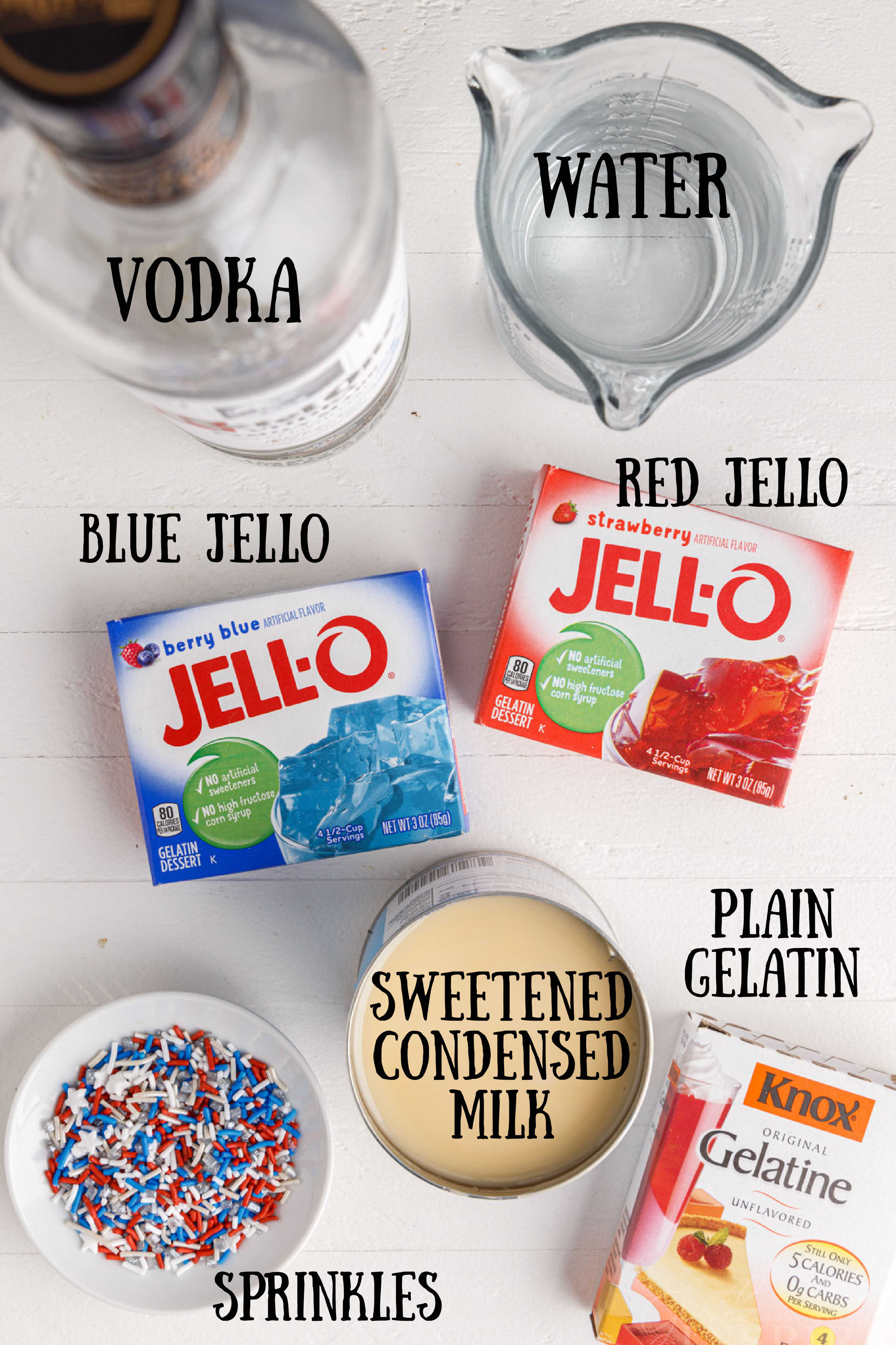 ingredients needed to make 4th of july jello shots.