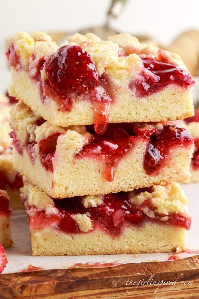 three strawberry bars stacked on top of each other