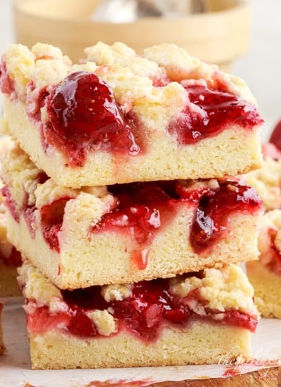 a stack of three strawberry bars