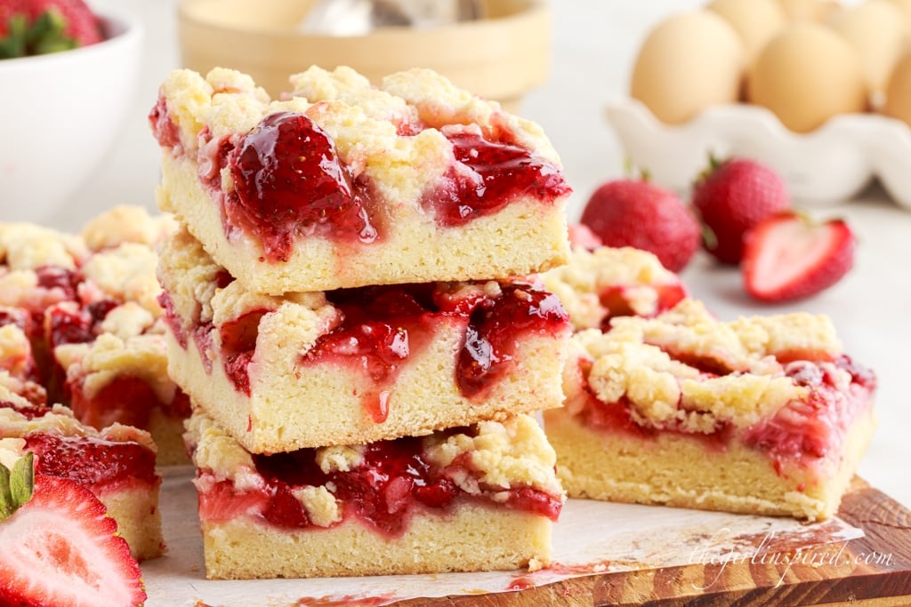 several strawberry bars stacked on each other