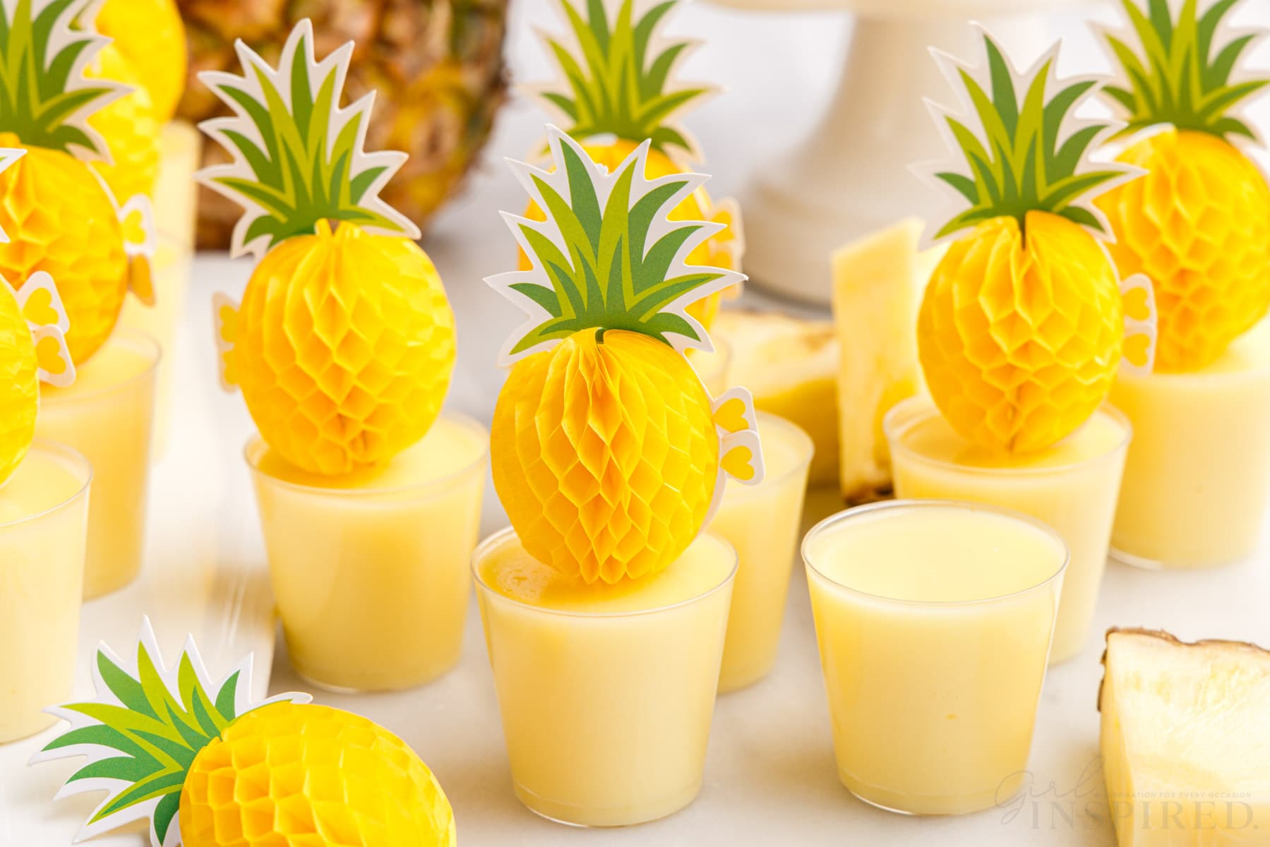 dole whip jello shots with paper pineapple toppers
