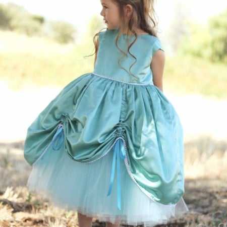 girl wearing puffy princess dress in a field