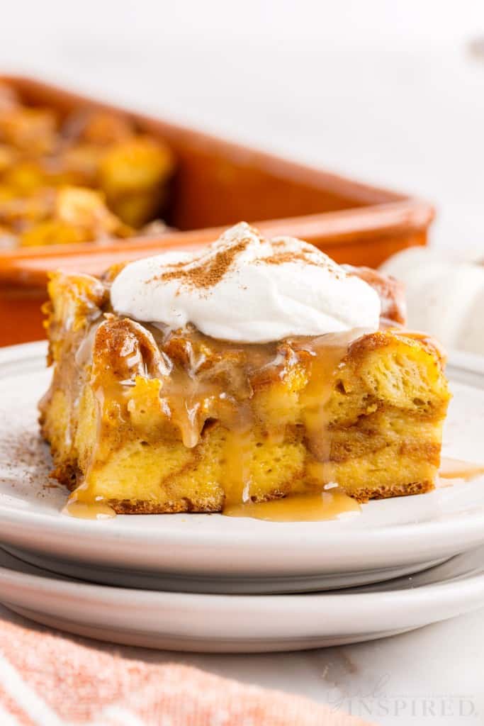 Pumpkin Bread Pudding With Caramel Sauce - Girl. Inspired.