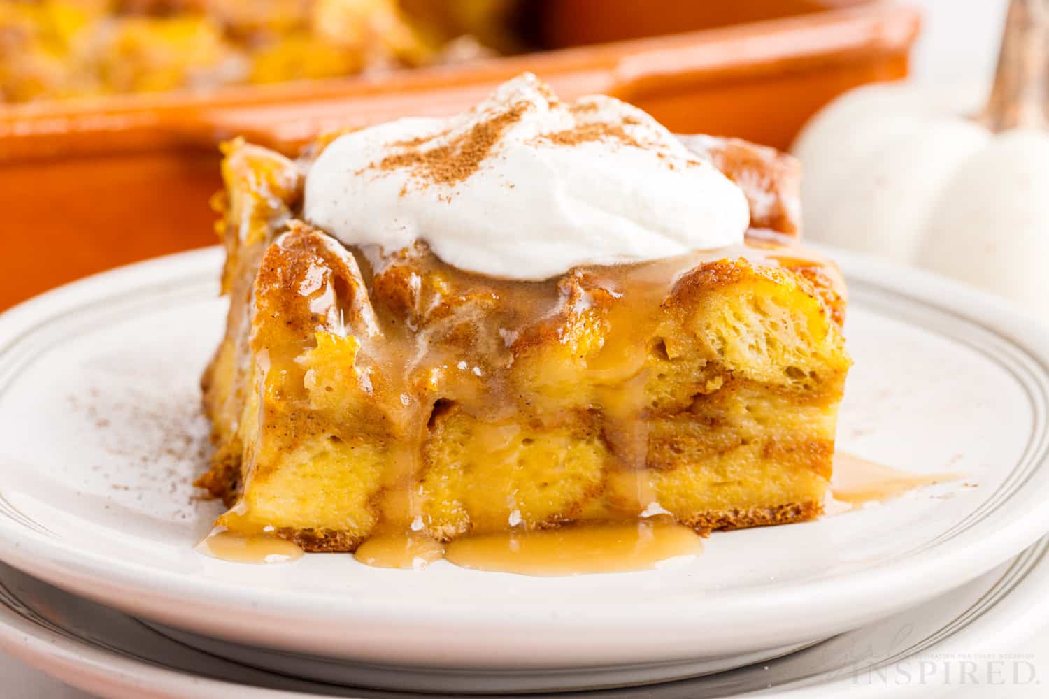 Pumpkin Bread Pudding With Caramel Sauce - Girl. Inspired.