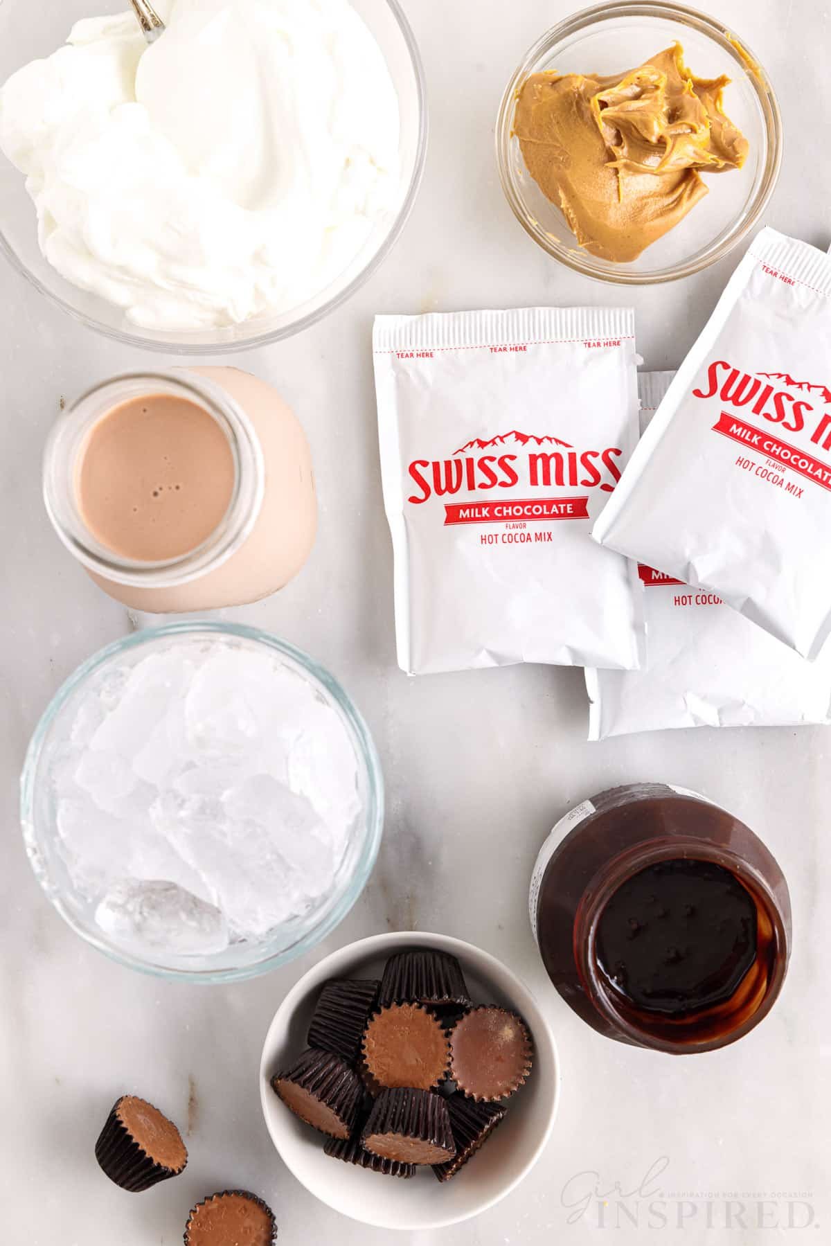 ingredients needed to make peanut butter frozen hot chocolate