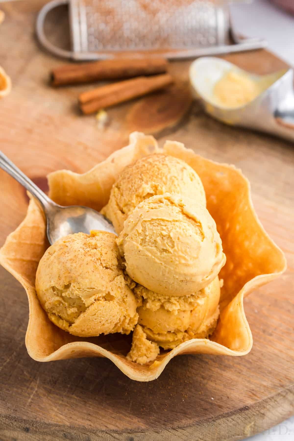 Pumpkin Ice Cream & Spiced Waffle Bowls - Speedbump Kitchen