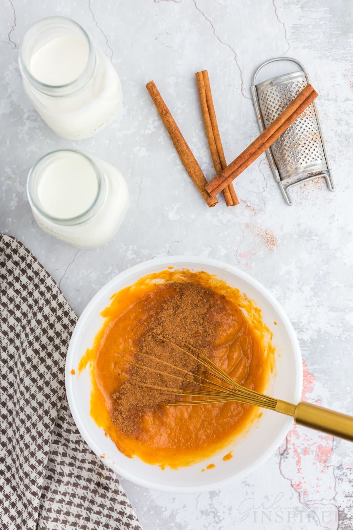 spices added to the pumpkin ice cream mixture.