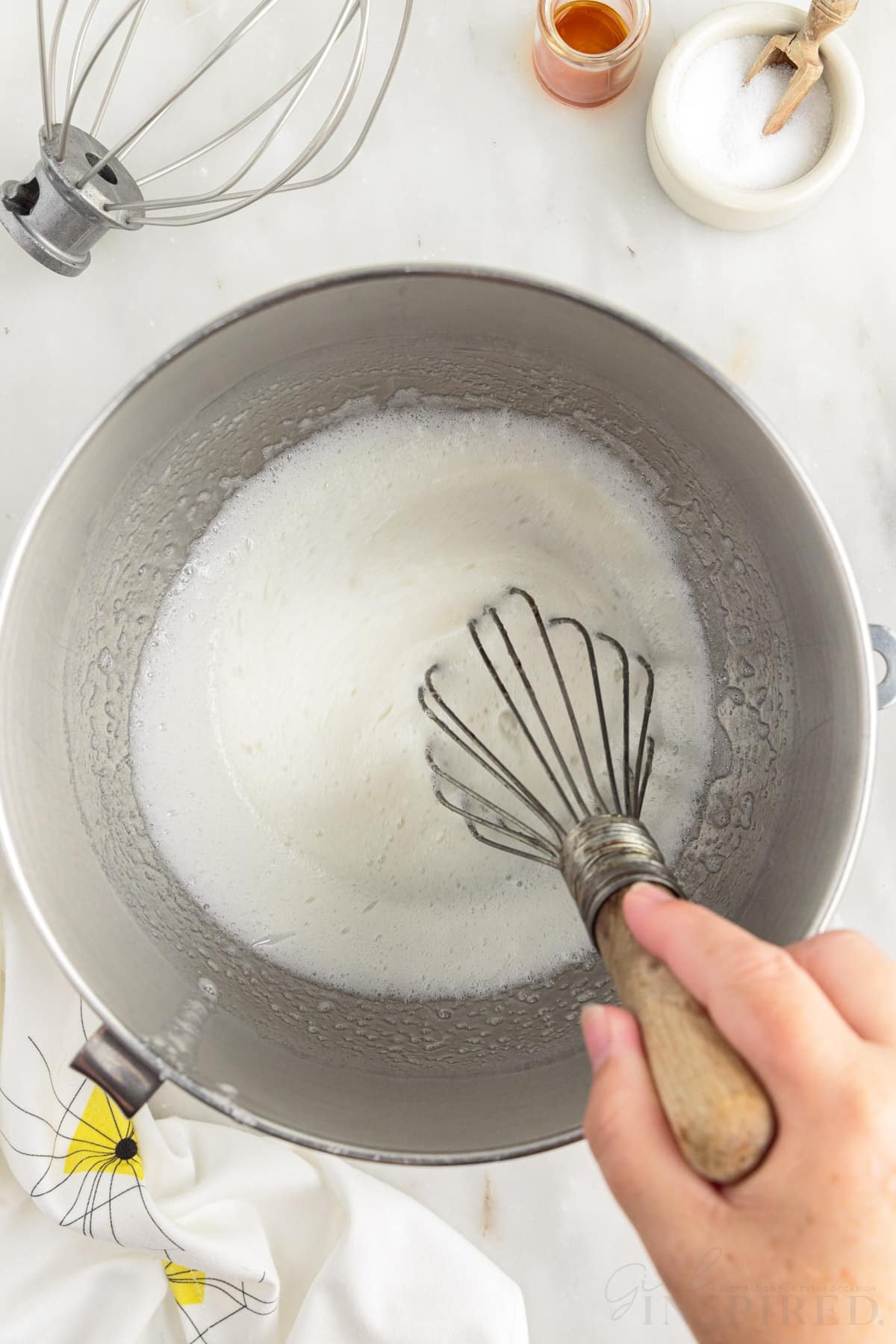egg mixture after it has been beaten with a whisk stirring