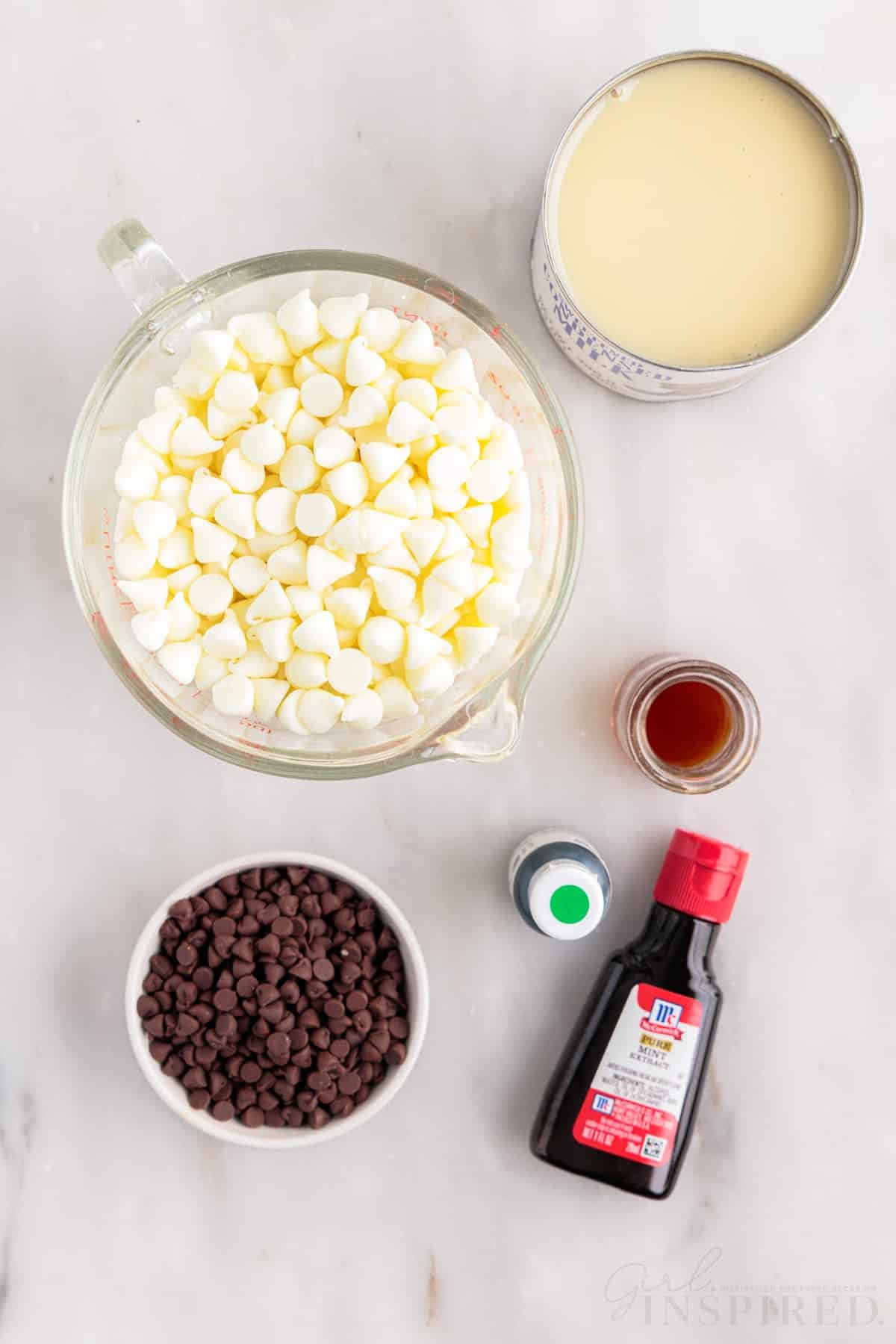 ingredients needed to make mint chocolate chip fudge
