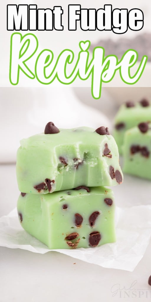 two pieces of mint fudge stacked together with a bite taken from the top one