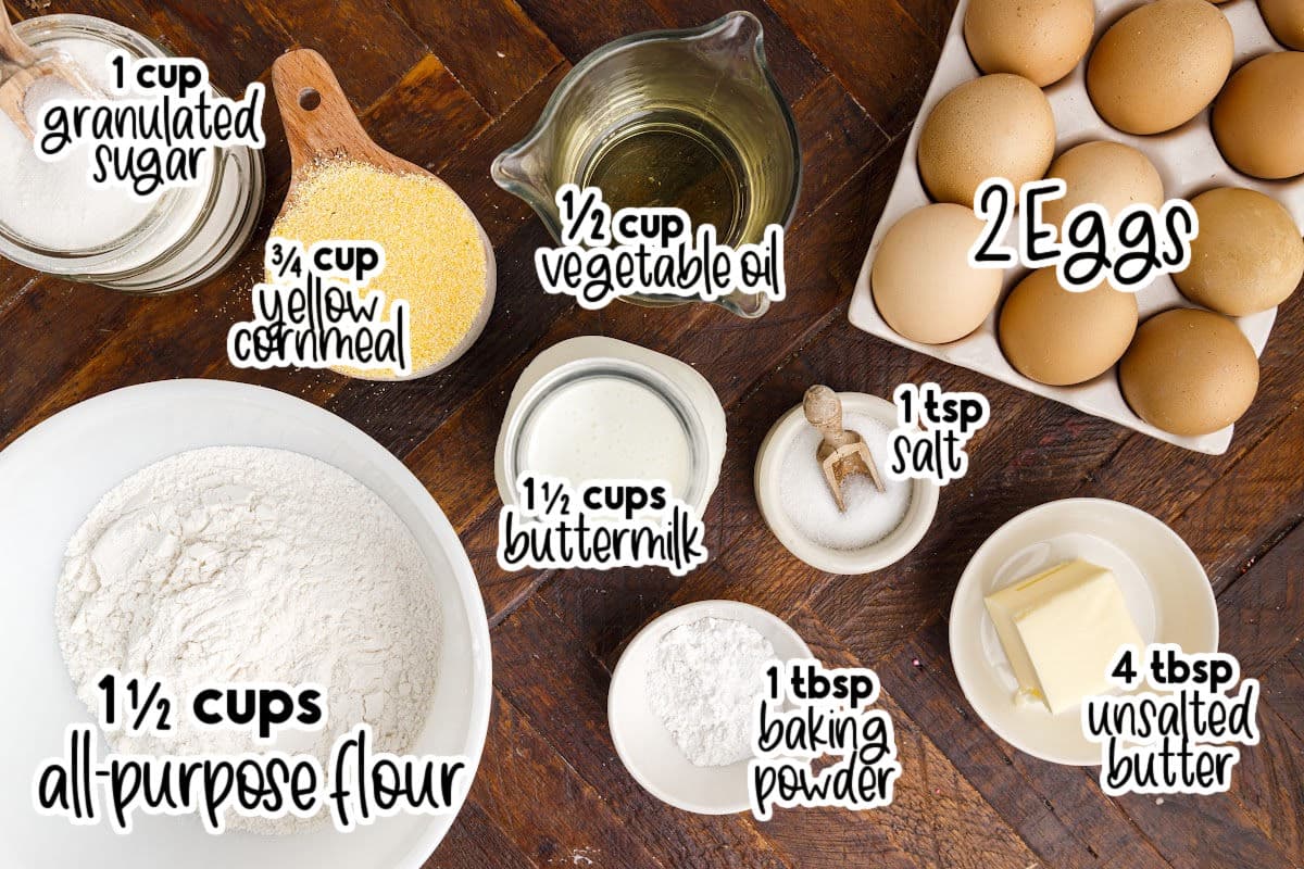 All ingredients layed out on the counter to make this bread, with text overlays.