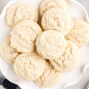 White platter of amish sugar cookies.