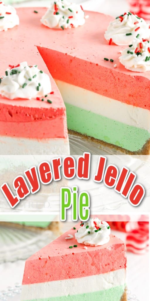 layered jello pie served on a glass plate