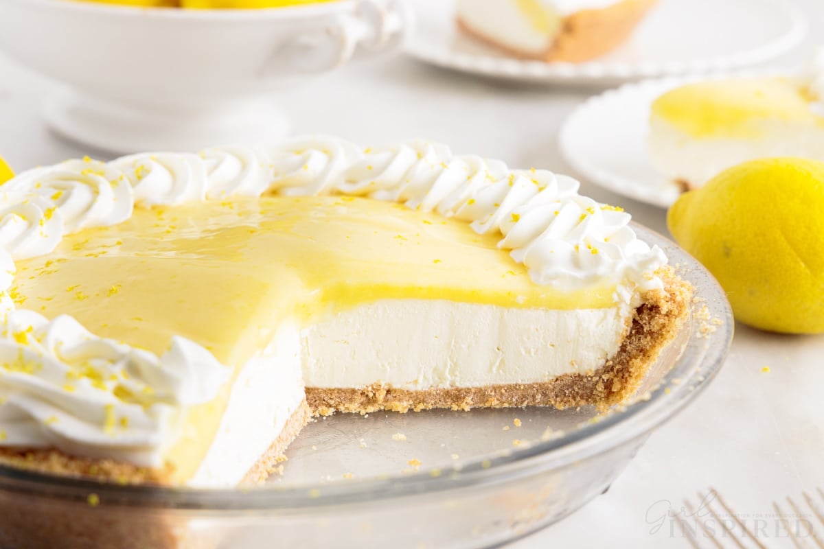 a few pieces missing from lemon cream cheese pie