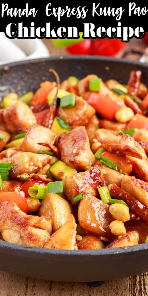 close up view of Panda Express kung pao chicken in a skillet