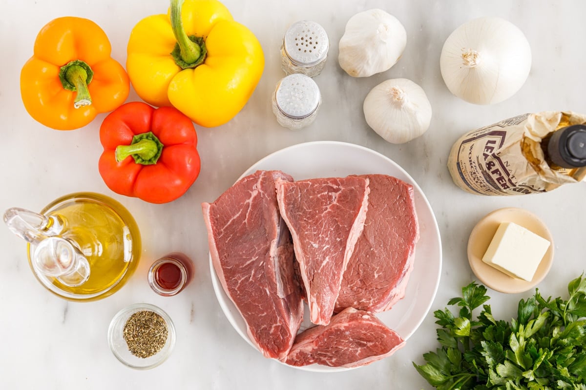 ingredients needed to make steak with peppers and onions