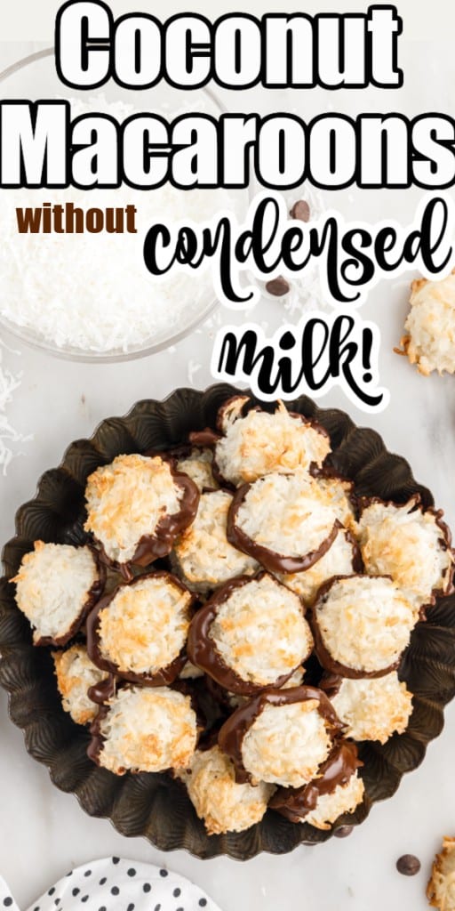 top view of staked coconut macaroons in a serving tray