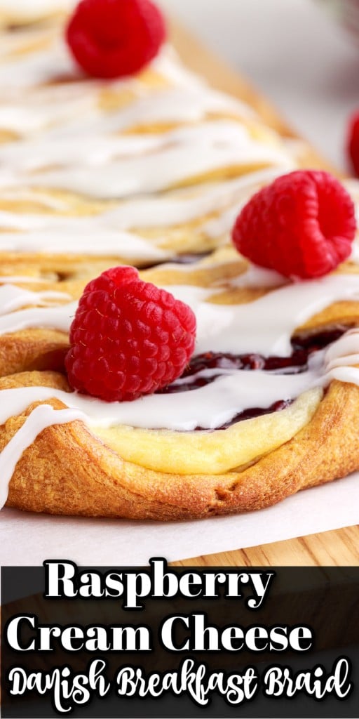 close up of raspberry cream cheese danish served on a white plate