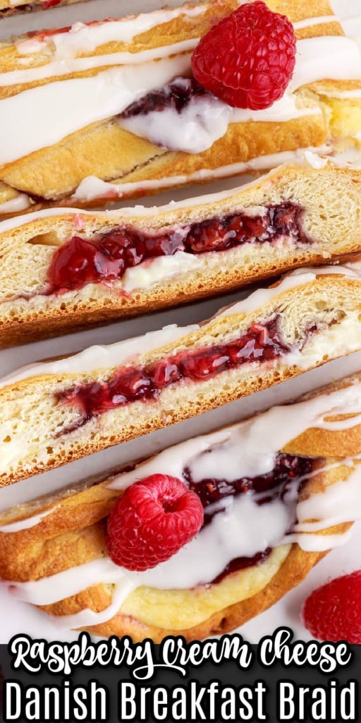 raspberry cream cheese danish slices standing on their sides