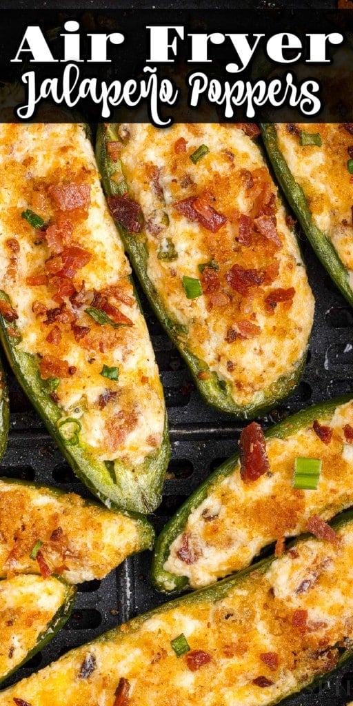 zoomed in view of jalapeño poppers in the air fryer