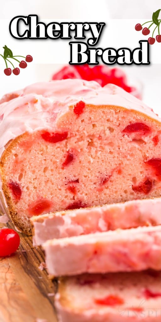 front view of cherry bread after three slices being sliced