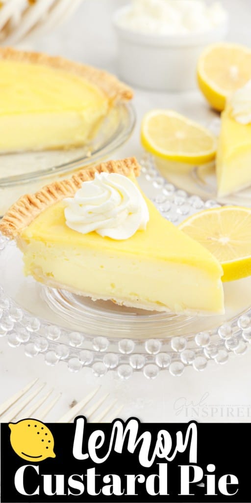 A slice of lemon custard pie on three stacked decorative plates.