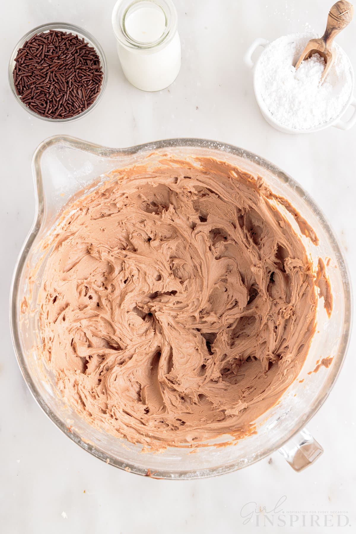 Nutella Cupcake frosting in a mixing bowl.
