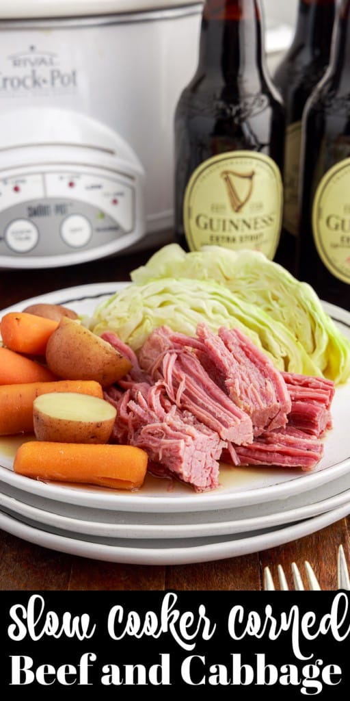 front view of a plate of corned beef and cabbage