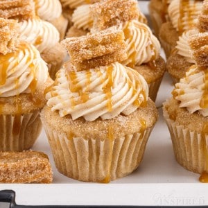 Front zoomed view of Churro Cupcakes.
