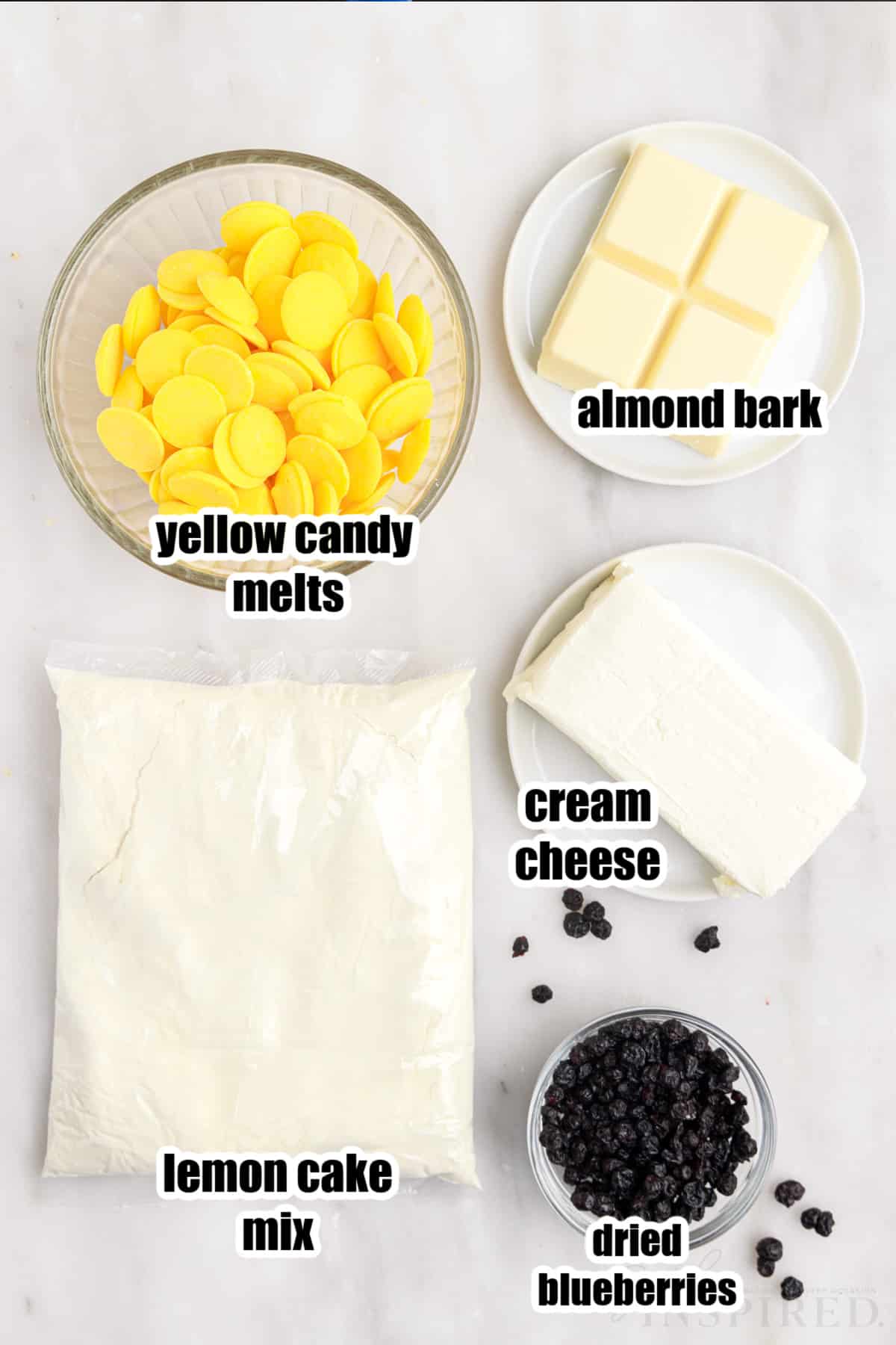 Individual ingredients set out for the lemon blueberry bites.