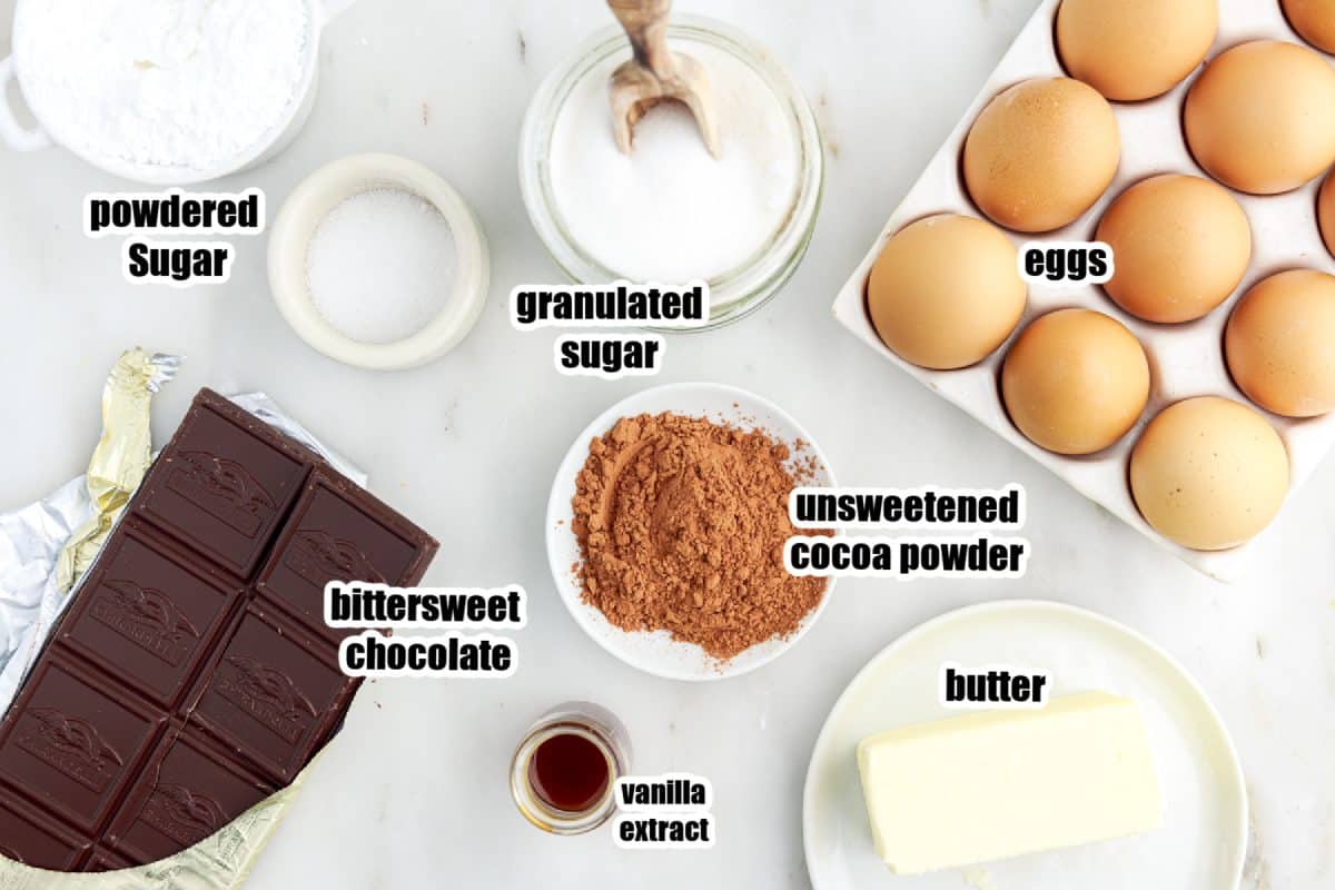 Ingredients needed to make Molten Lava Cake.