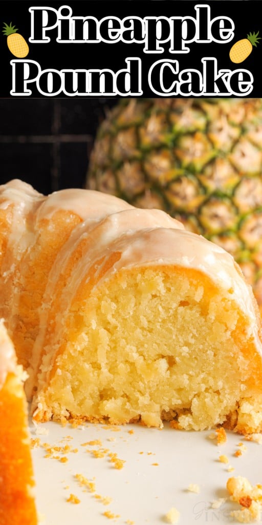 Right close up of Pineapple Pound Cake with slices missing.
