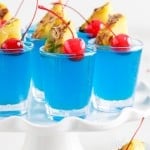 Front view of Blue Hawaiian Jello Shots.