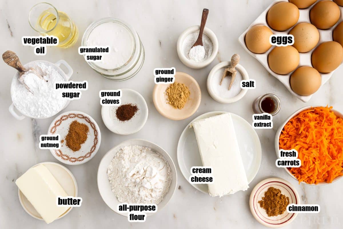 Ingredients needed to make Carrot Cake Roll