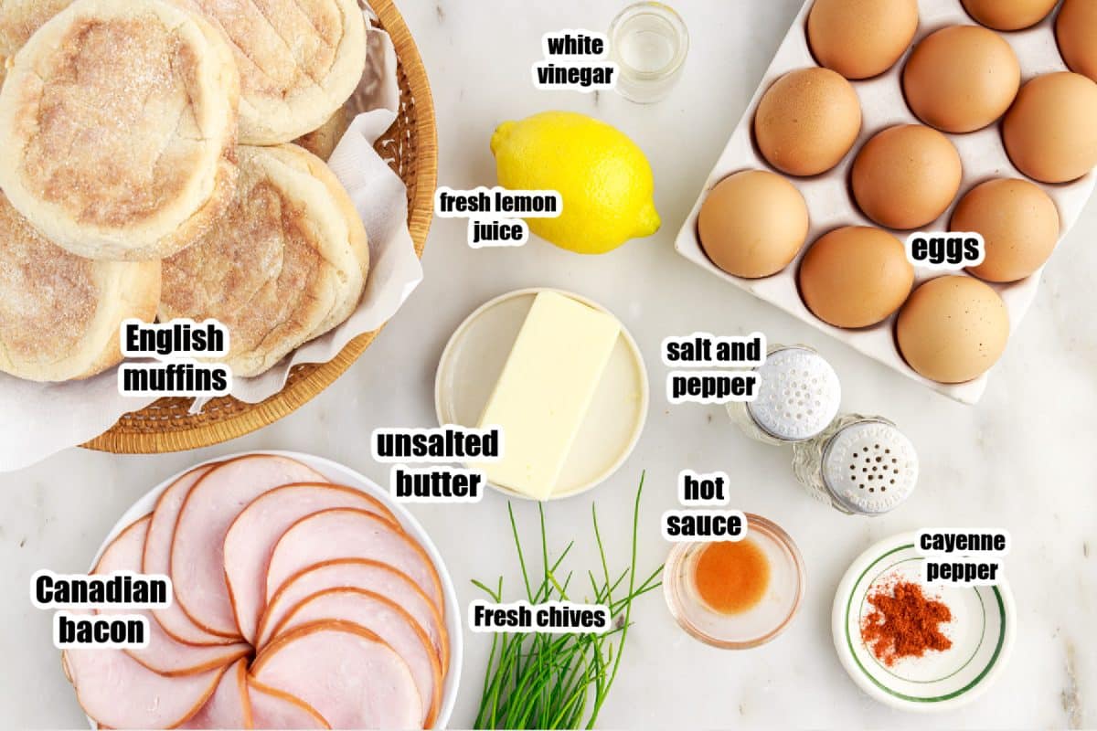 Ingredients needed to make Classic Eggs Benedict.