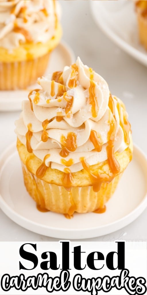 A Salted Caramel Cupcake on a small dish.