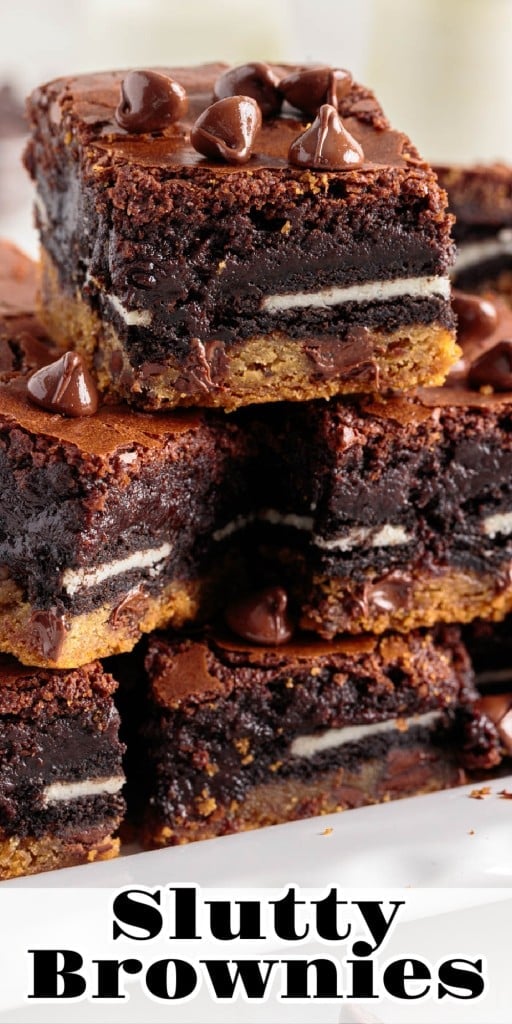 A platter with Slutty Brownies stacked on each other.
