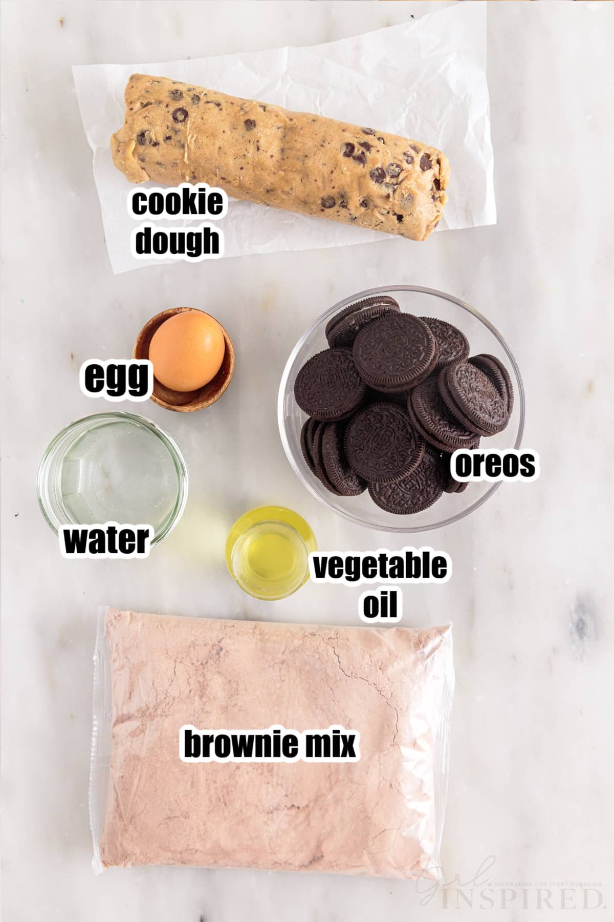Ingredients needed to make Slutty Brownies.