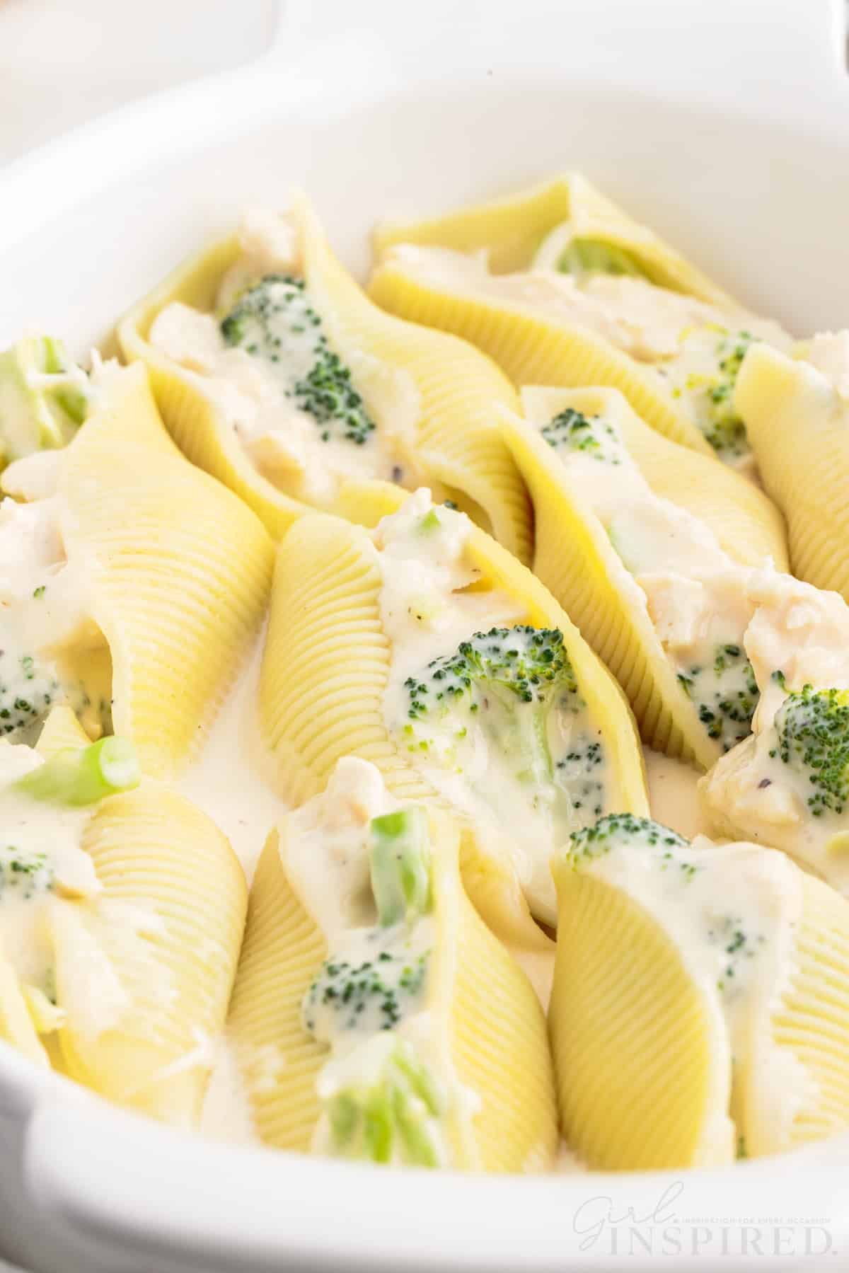 Front view of Chicken Alfredo Stuffed Shells