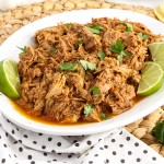 Front view of a platter of Pork Barbacoa.