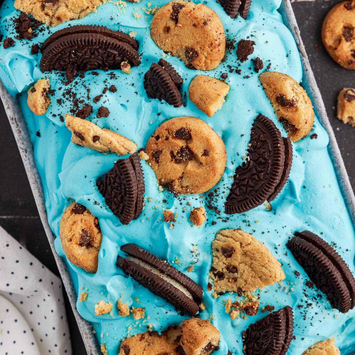 Overhead view of Cookie Monster Ice Cream.