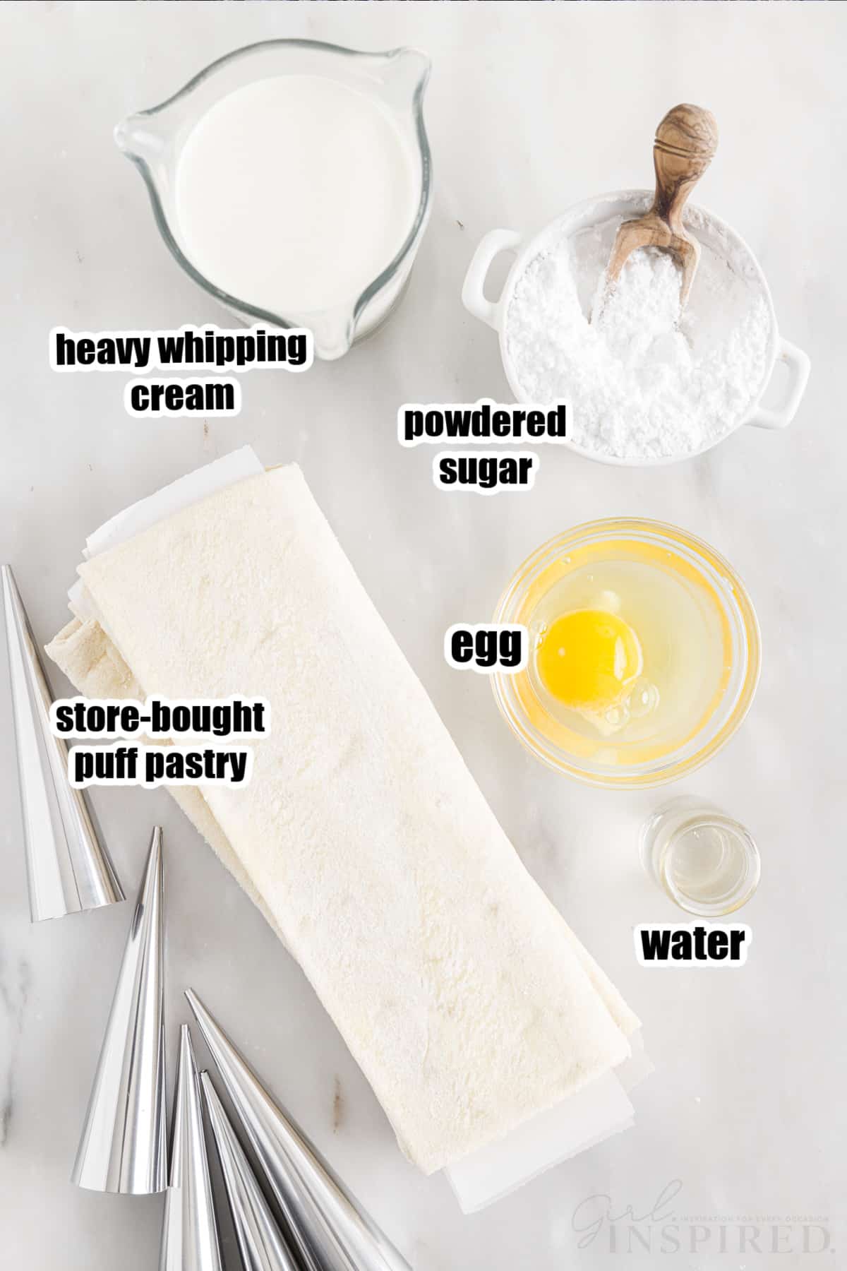 Ingredients needed to make Cream Horn.