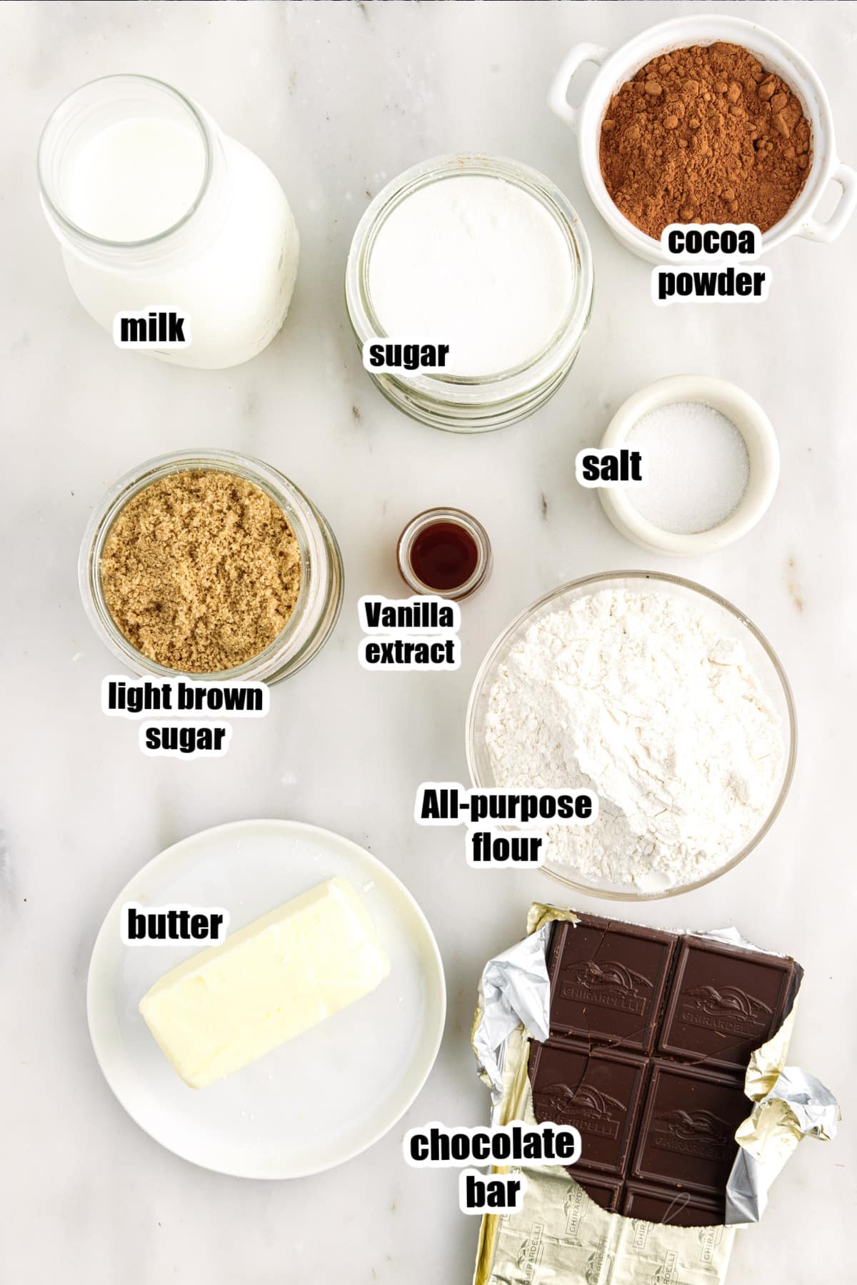 Ingredients needed to make Edible Brownie Batter.