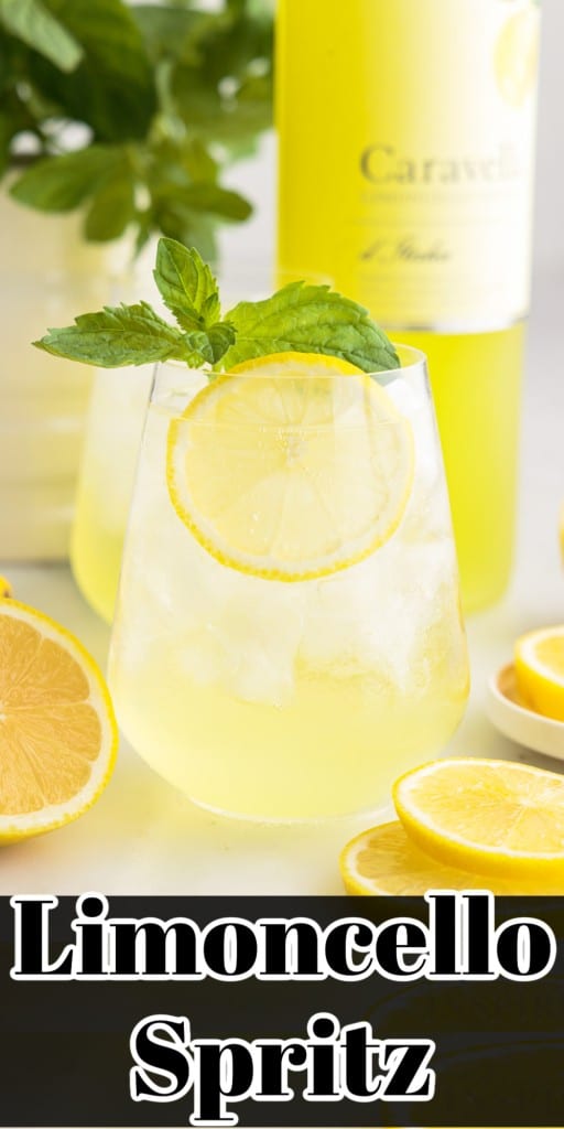 Limoncello Spritz garnished with mint and a slice of lemon.