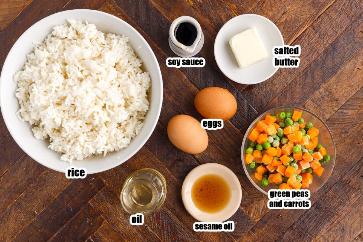 Ingredients needed to make Panda Express Fried Rice.