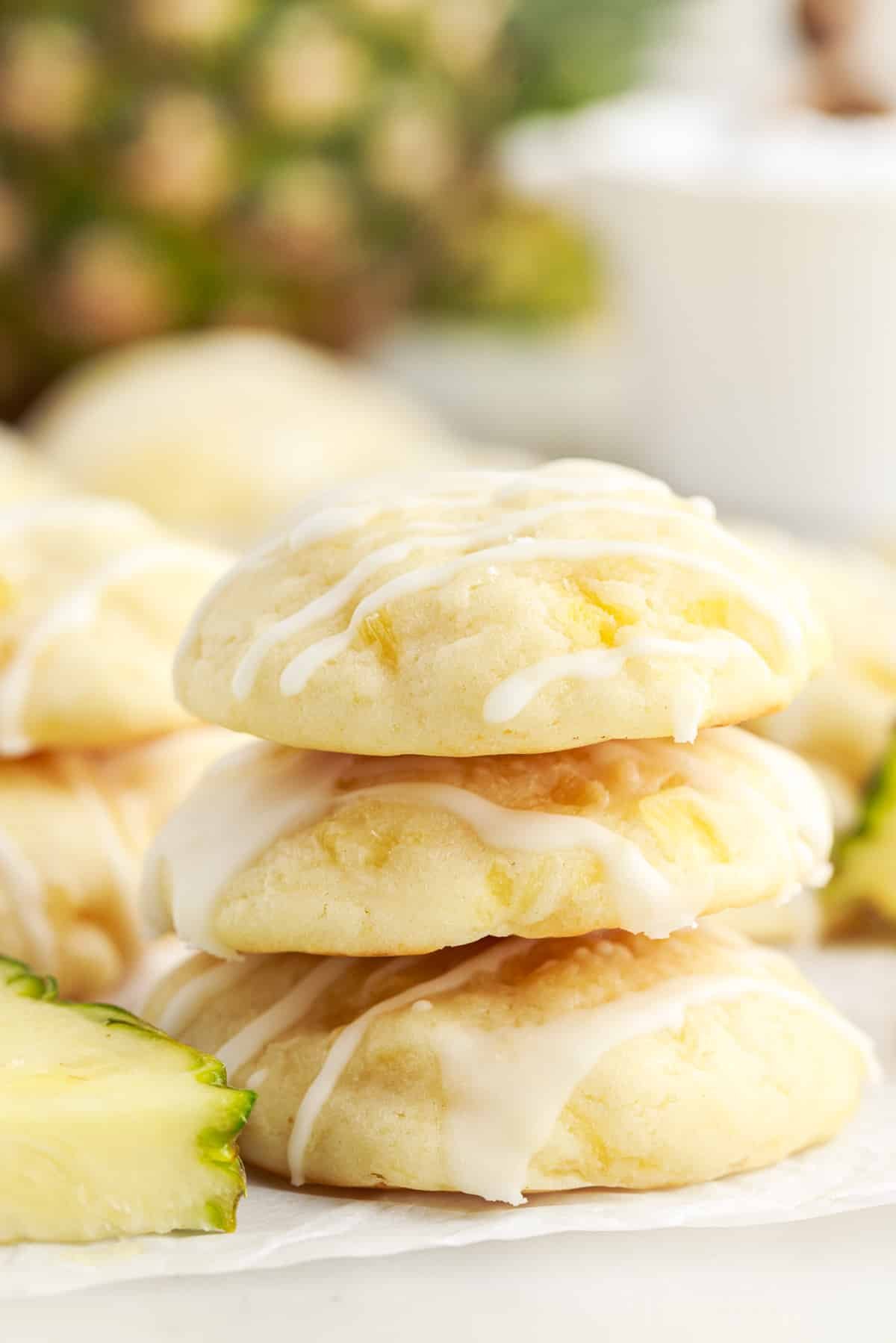Pineapple Cookies stacked on each other.