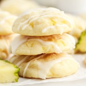 Close up of a stack of Pineapple Cookies.