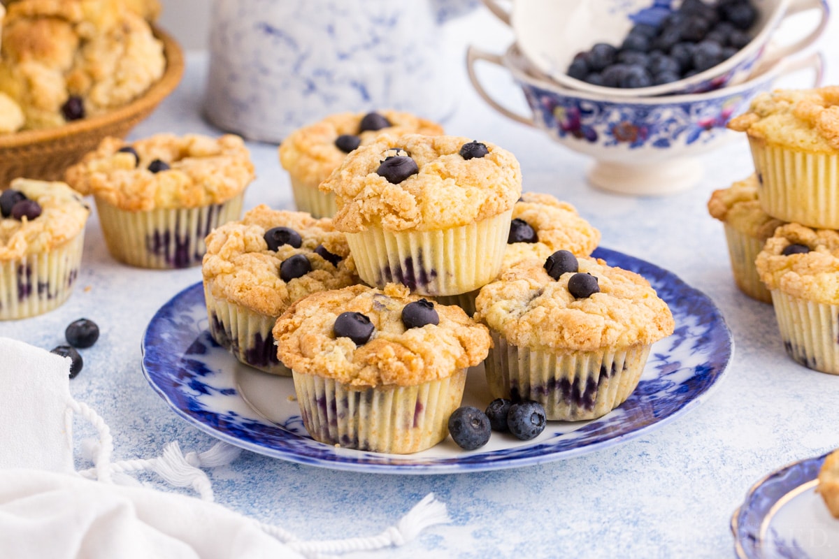 A plate of Sourdough Blueberry Muffins.