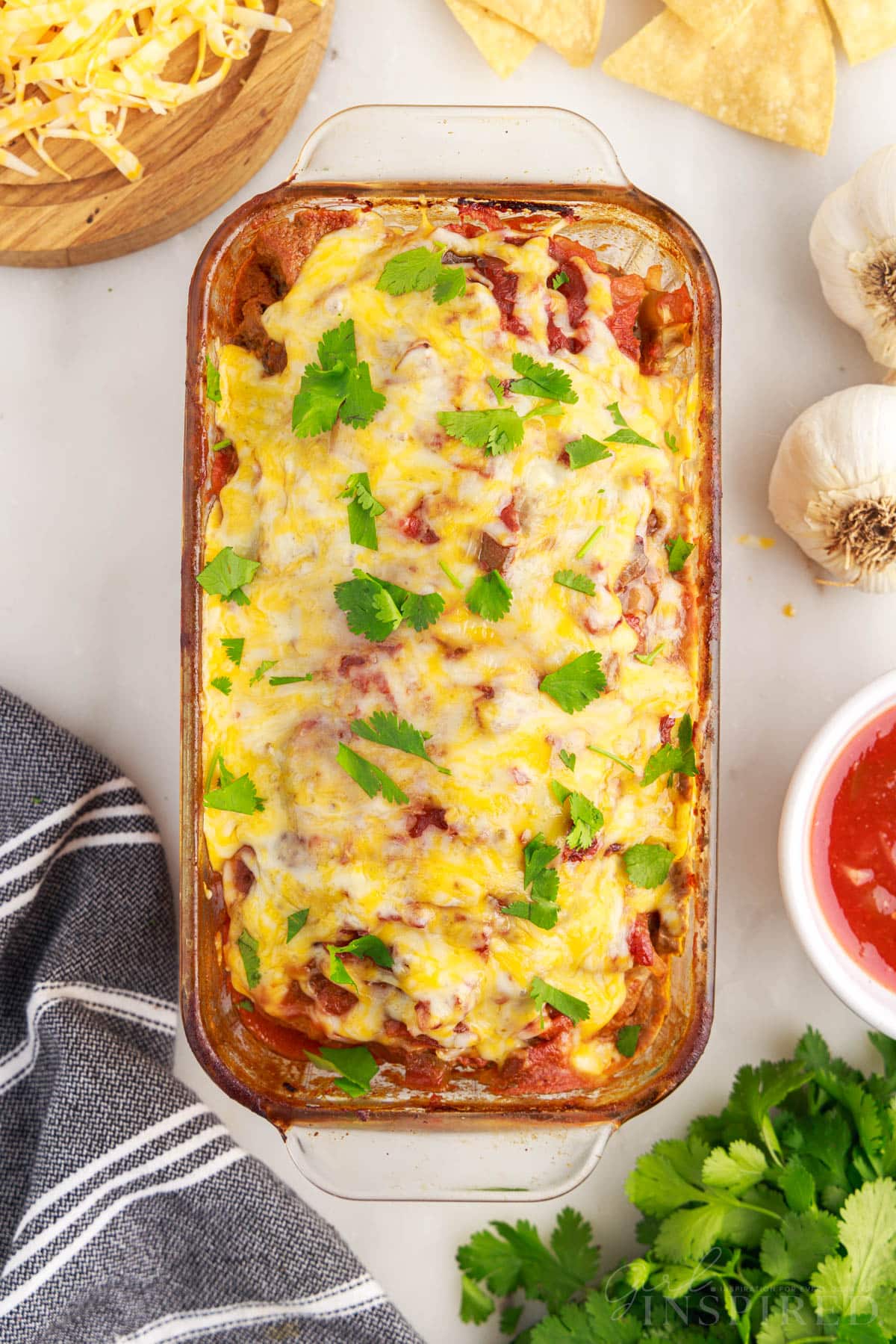 Overhead view of a loaf pan with Taco Meatloaf.