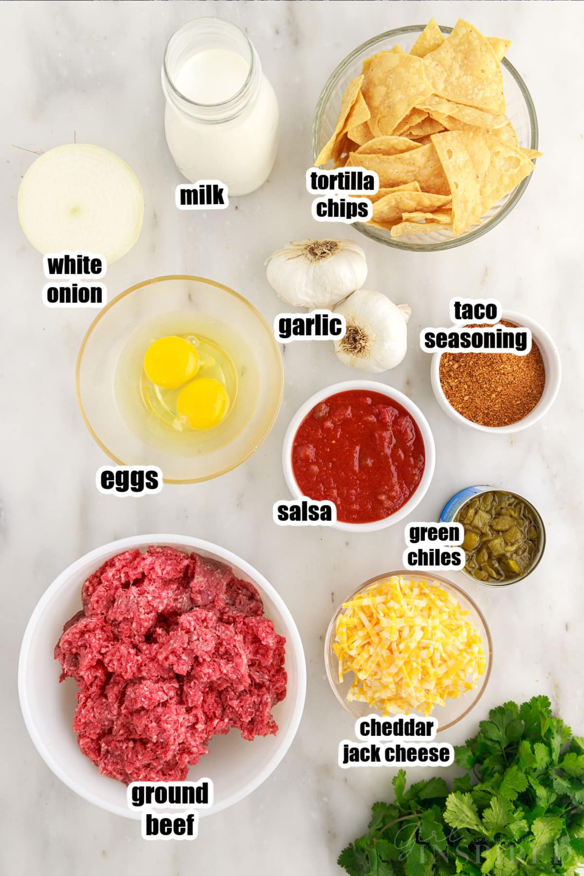 Ingredients needed to make Taco Meatloaf.